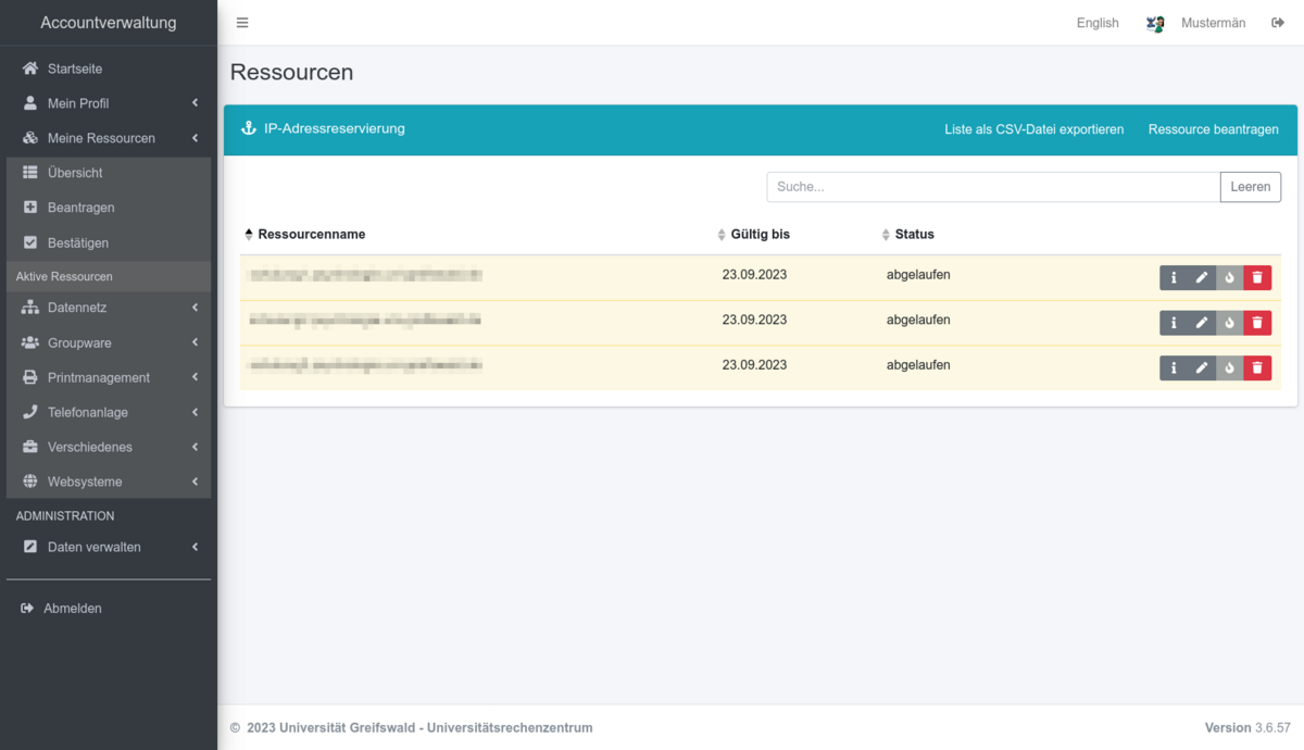 Ressource löschen Liste