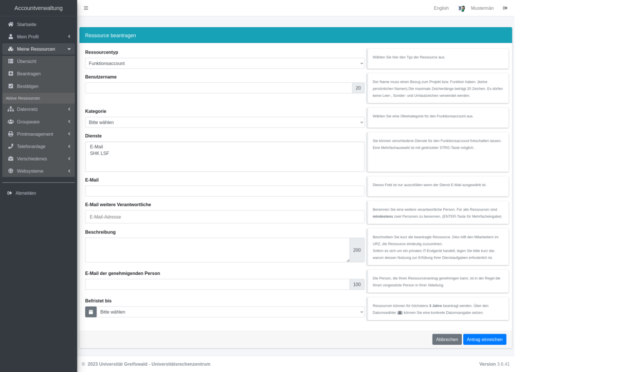 Formular Ressource beantragen