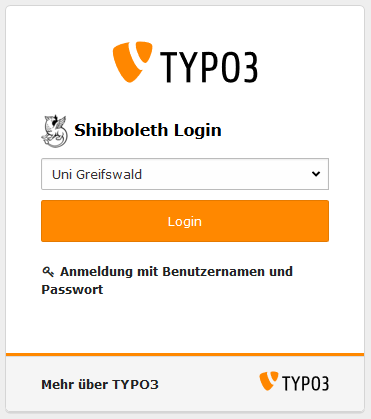 Zum Einloggen am TYPO3-Backend auf Login klicken